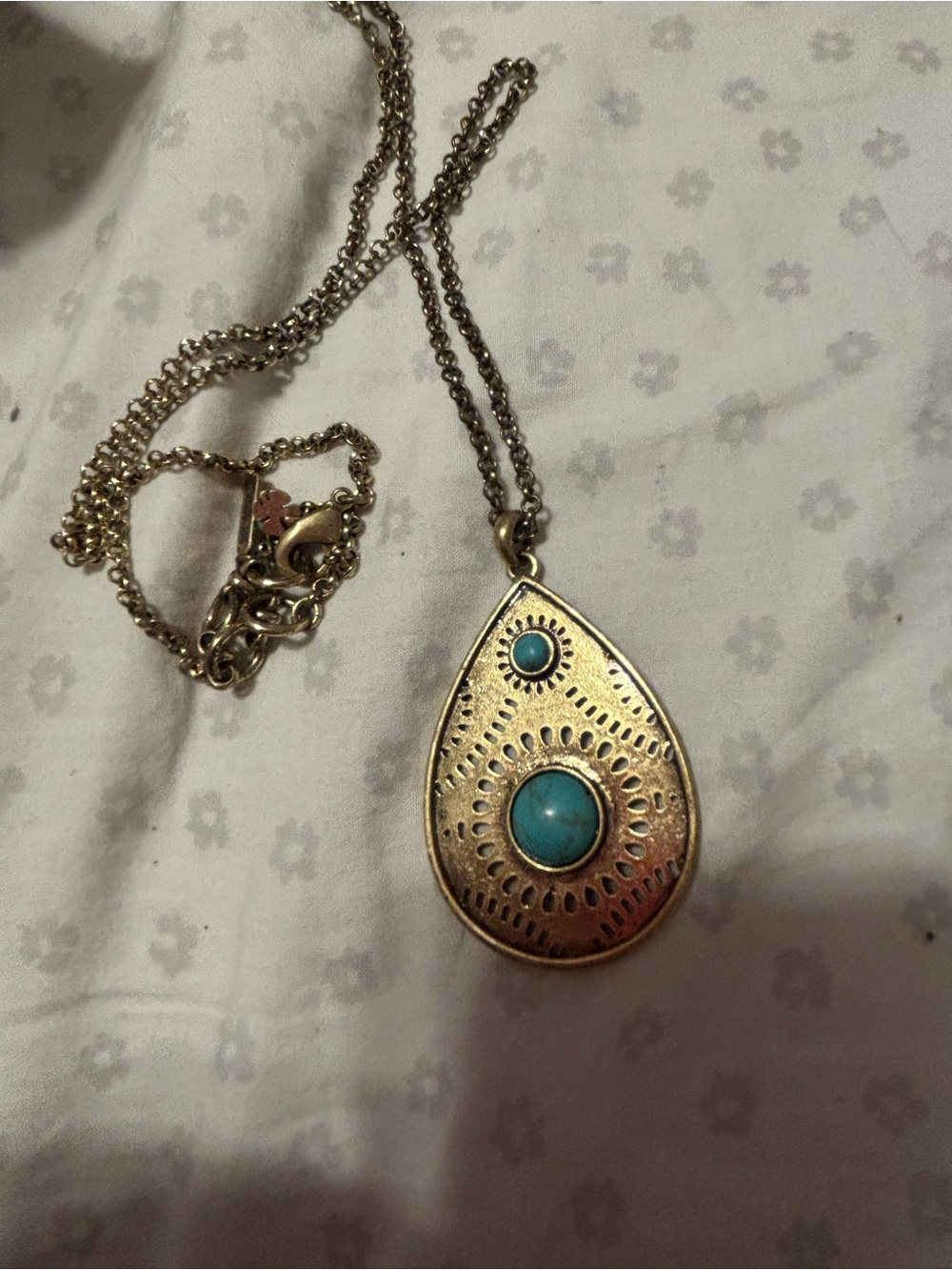 Cleobella Gold Teardrop Pendant Necklace with Turquoise Accents